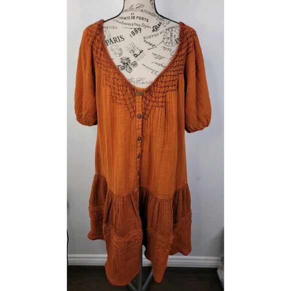 Free People Sunday Stroll Maxi Dress Button down Tiered Oversized Embroidered S - Picture 2 of 9
